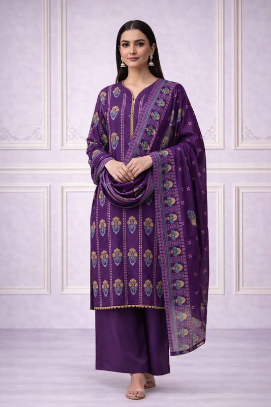 3PC Printed Linen AP – 379