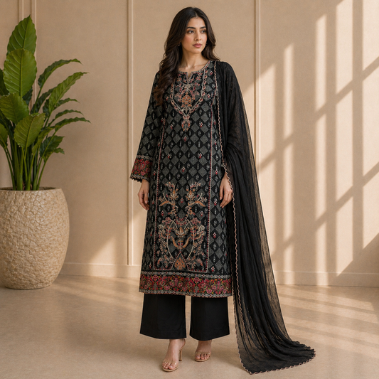 Zehra Noir Embroidered 3PC