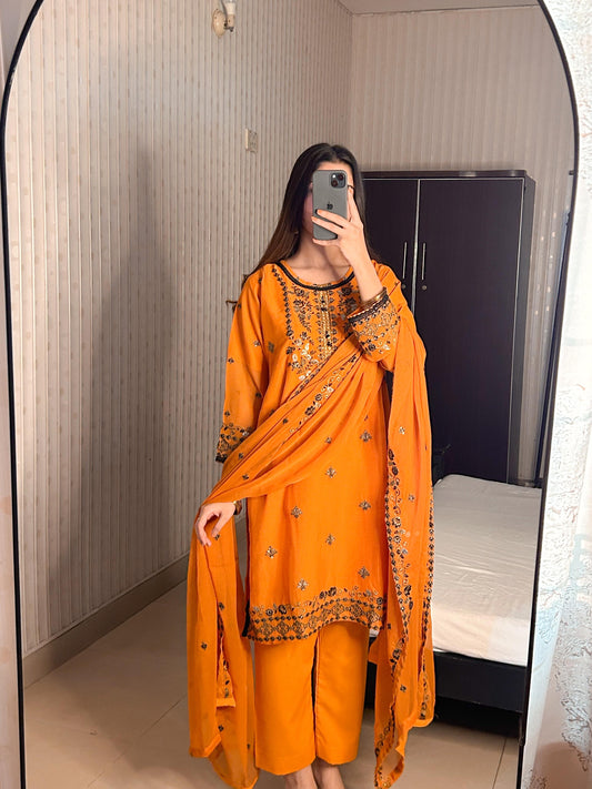 3PC embroidery chiffon AP – 305